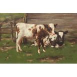 David Gauld RSA (British, 1865-1936) Calves Outside a Barn