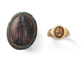 A Hellenistic bronze ring with glass intaglio and a Roman agate intaglio 2