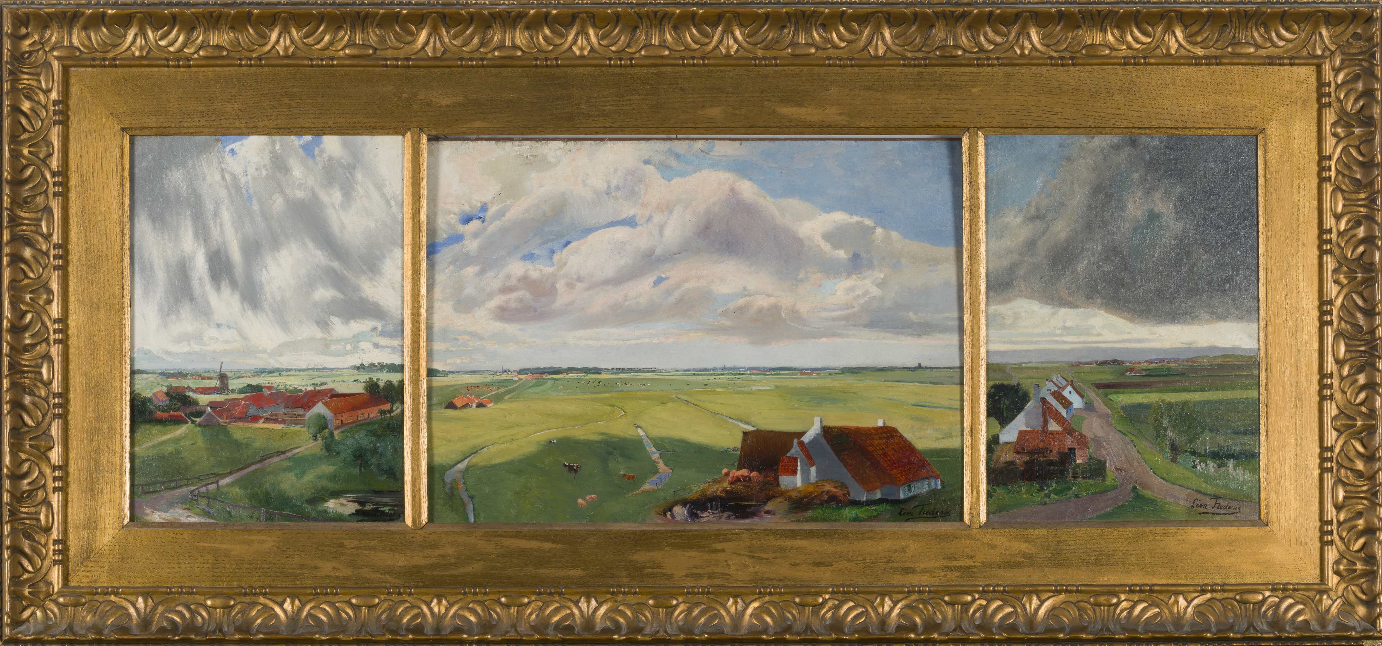 LEON FREDERIC (1856-1940) Paysage de Flandre (Triptyque)