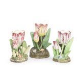 Three small Staffordshire porcelain tulip vases, circa 1840