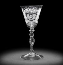 A good Dutch engraved light baluster marriage glass, circa 1750-60