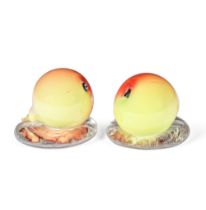 Two American blown fruit paperweights by the New England Glass Co, circa 1852-80