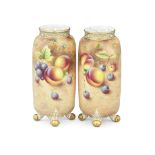 A pair of Royal Worcester 'Painted Fruit' vases by William Roberts, circa 1960