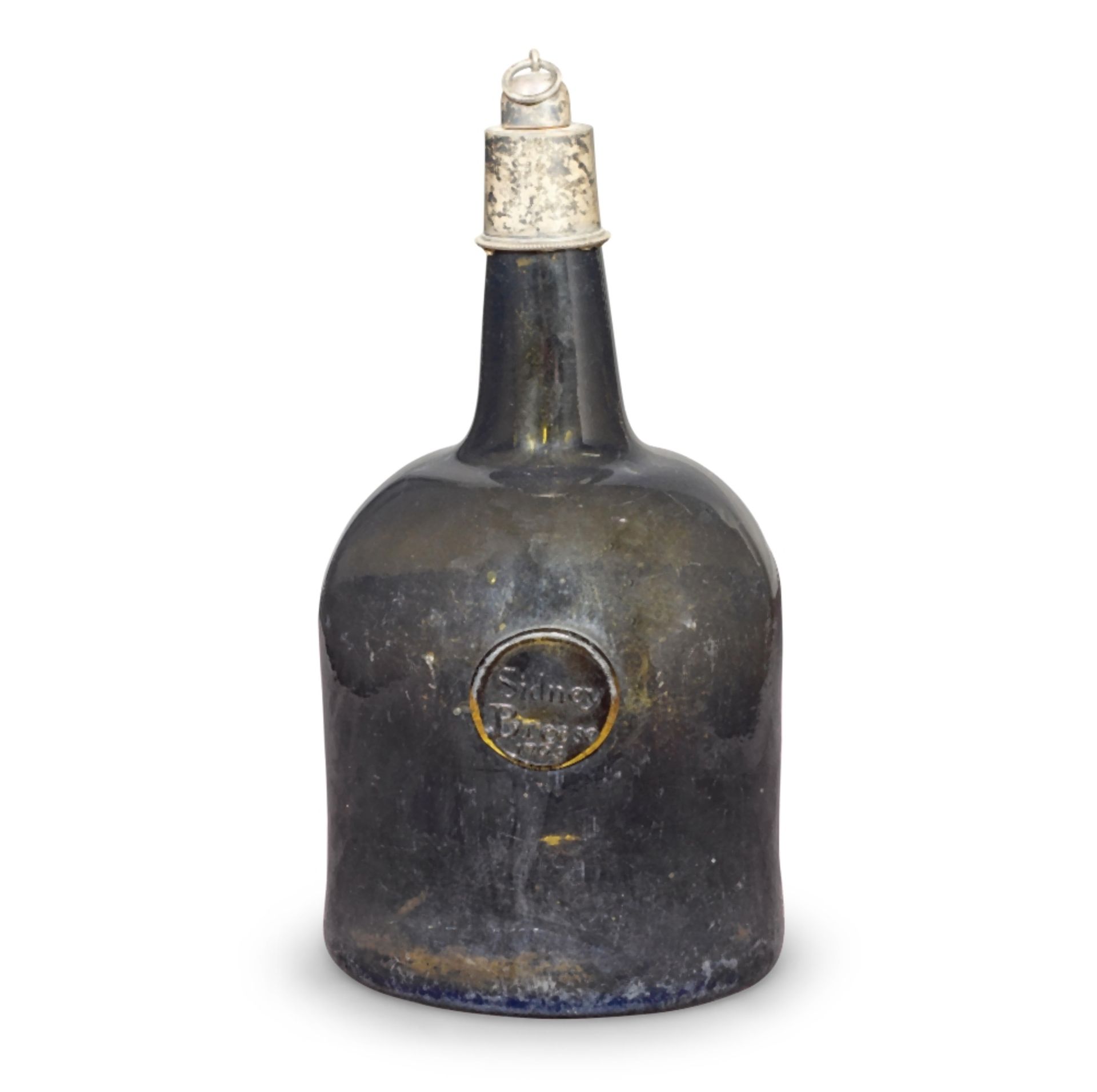 A sealed magnum 'Squat Cylinder' wine bottle of American interest, dated 1765