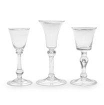 Three baluster wine glasses, circa 1730-50