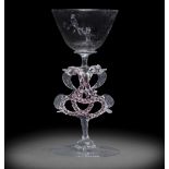 A Dutch engraved fa&#231;on de Venise serpent-stemmed winged wine glass, second half 17th century