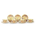 Seven Royal Worcester 'Painted Fruit' cups and saucers, late 20th century