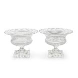 A fine pair of cut glass pedestal bowls, probably Irish, early 19th century