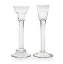 Two plain stem cordial glasses, circa 1740-50