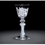 An engraved composite-stem goblet of Jacobite significance, circa 1760