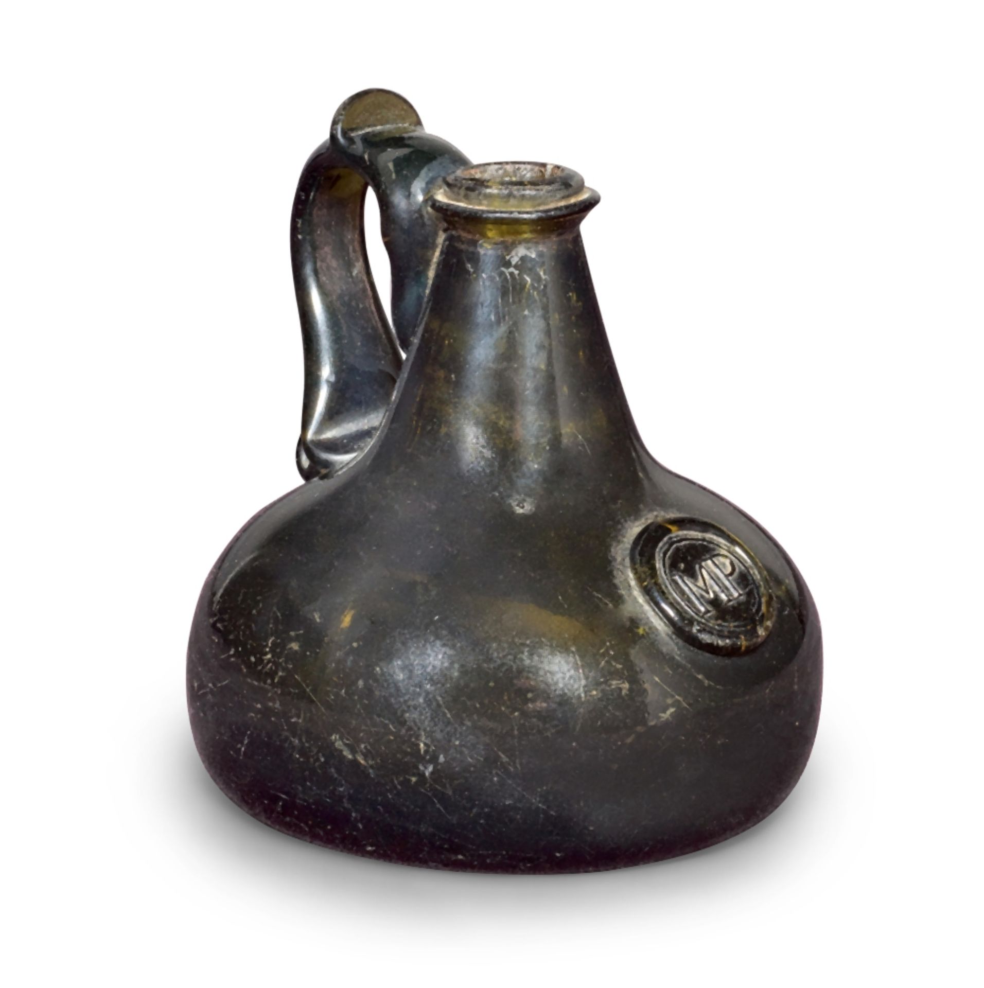 A very rare sealed half size 'Onion' serving bottle, circa 1690-95