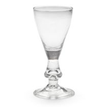 A rare drop-knopped heavy baluster wine glass, circa 1720