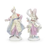 A pair of Bow figures of a Turk and Levantine lady, circa 1754-56