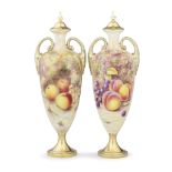 Two Royal Worcester 'Painted Fruit' vases and covers by John Reed and Bernard Schwarz, circa 196...