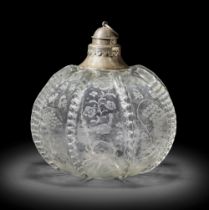 A Dutch engraved flask with silver mounts, late 17th century