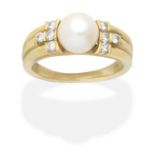 CARTIER: CULTURED PEARL AND DIAMOND RING