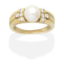 CARTIER: CULTURED PEARL AND DIAMOND RING