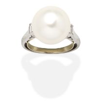 CULTURED PEARL AND DIAMOND RING