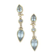 BLUE TOPAZ AND DIAMOND PENDENT EARRINGS