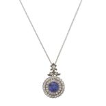 SYNTHETIC SAPPHIRE AND DIAMOND PENDANT