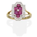RUBY AND DIAMOND PLAQUE RING