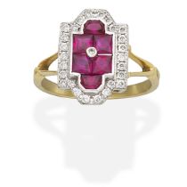 RUBY AND DIAMOND PLAQUE RING