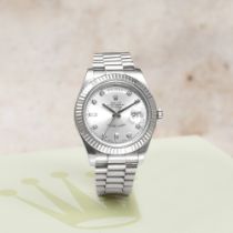 Rolex. A fine 18K white gold diamond set automatic calendar bracelet watch Day-Date II, Ref: 21...