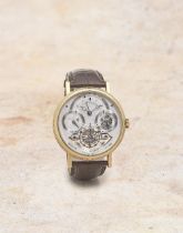 Breguet. A fine and rare 18K rose gold manual wind perpetual calendar tourbillon wristwatch Cla...