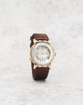 Agassiz. A highly unusual fine and rare 14K pink gold manual wind wristwatch with world time Cir...