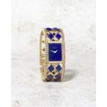 Patek Philippe. A fine and rare lady's 18K gold and lapis lazuli manual wind bracelet watch Ref:...