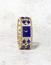 Patek Philippe. A fine and rare lady's 18K gold and lapis lazuli manual wind bracelet watch Ref:...