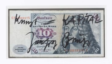 JOSEPH BEUYS (1921-1986) Kunst = Kapital, 1979 Billet de banque. Titr&#233; et sign&#233; au fe...