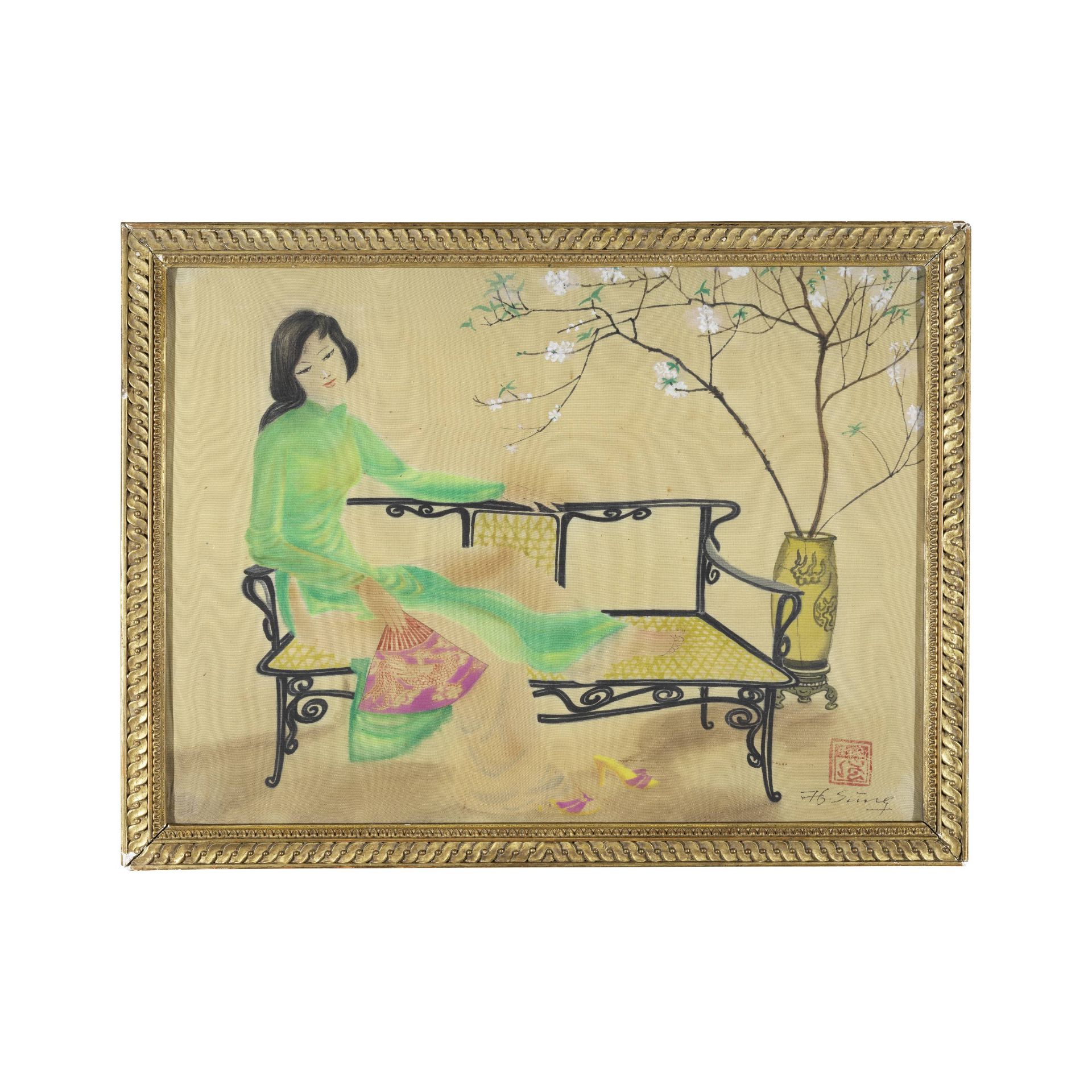 Hoang Sung (Vietnamese, born 1926) Femme assise sur un banc - Bild 3 aus 3