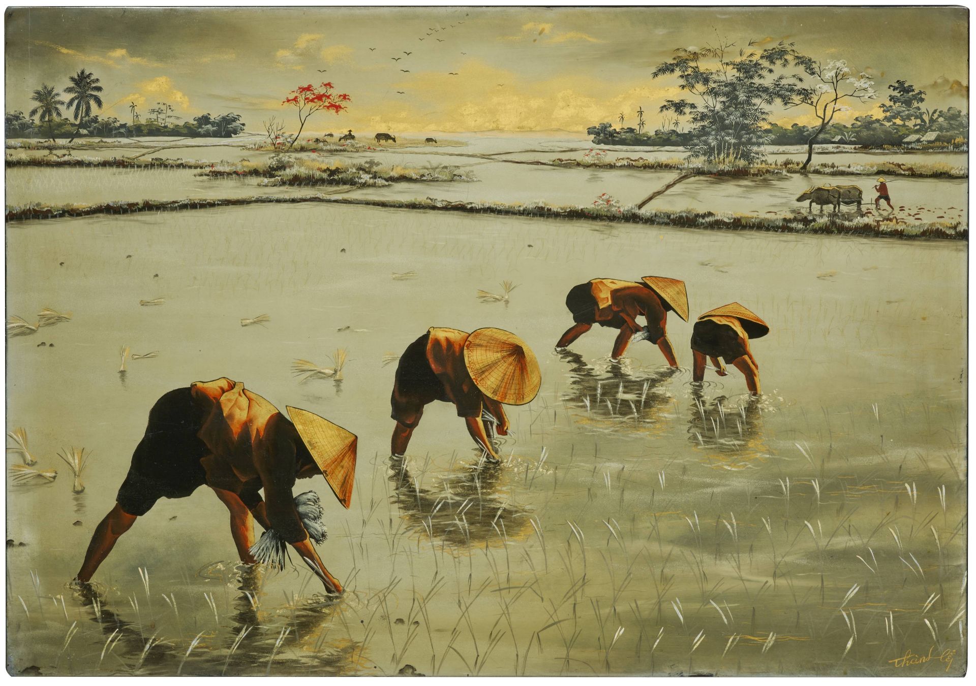 Atelier Thanh Le (XXe si&#232;cle) Plantation de riz - Bild 6 aus 6