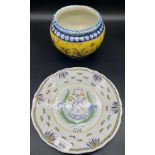 18th and 19th century French tin glaze and hand painted bowl and cabinet plate.