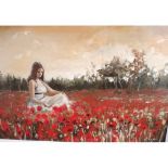 Shawn Mackey Titled 'The Poppy Field' oil on canvas. dated 2017. Fitted in a contemporary gilt