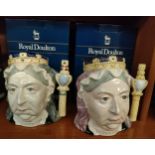 2 Large Royal Doulton Toby jugs of Queen Victoria in 2 colour variations blue and pink topped with