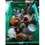 Box of collectables includes highland cows, crystal & ornaments etc