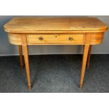 19th century mahogany flip top table, the D-shaped top opening to a larger surface area, above an