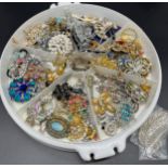 A Tray containing a large quantity of vintage costume brooches, Necklaces and cuff links etc