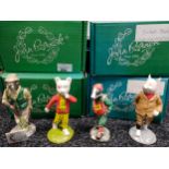 4 Beswick Rupert characters includes Rupert, podgy pig, hiker badger and fisherman otter with boxes