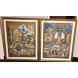 2 large framed Asian paintings on silk depicting different stories. [126x103cm]