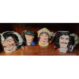 Shelf of Royal Doulton character Toby jugs includes captain Hook, The red Queen, The antique
