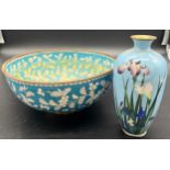 Chinese cloisonne bowl and vase.