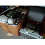 Vintage turntable together with box of miscellaneous