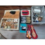 2 boxes of jewellery, 2 small ornamental musical instruments etc