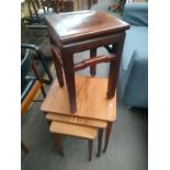 Mid century style nest of tables together with Oriental themed plant stand