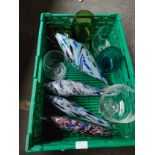 Box of art glass fish etc