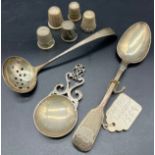 A Selection of silver hallmarked items to include Edinburgh silver tea caddy spoon, Georgian