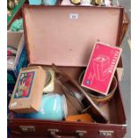 Case full of collectable odds to include chess set, viewer, art deco style hall mirror etc